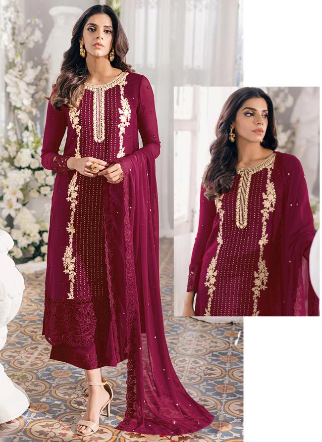 Faux Georgette Violet Eid Wear Embroidery Work Pakistani Suit